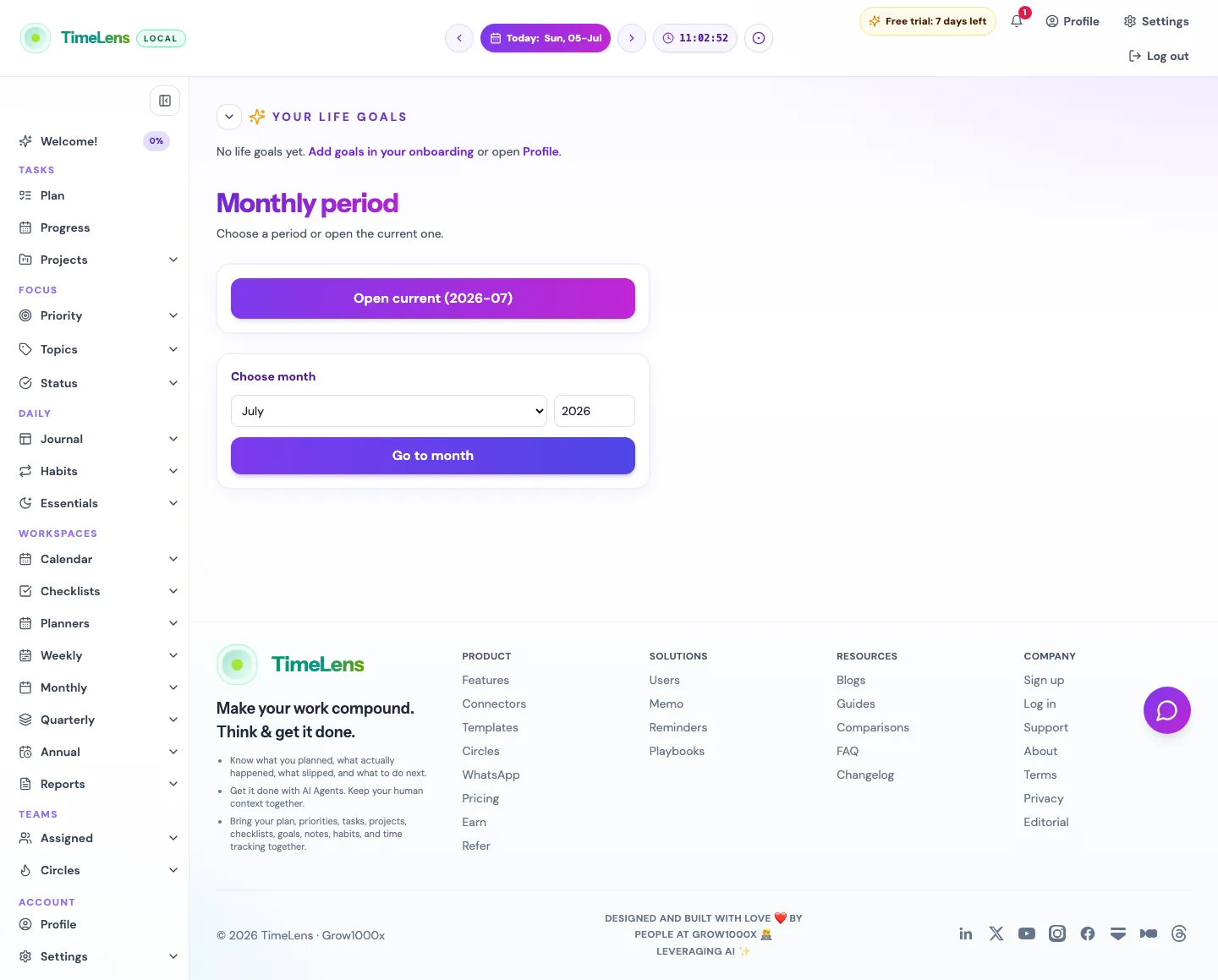 Actual TimeLens Monthly review screen on desktop