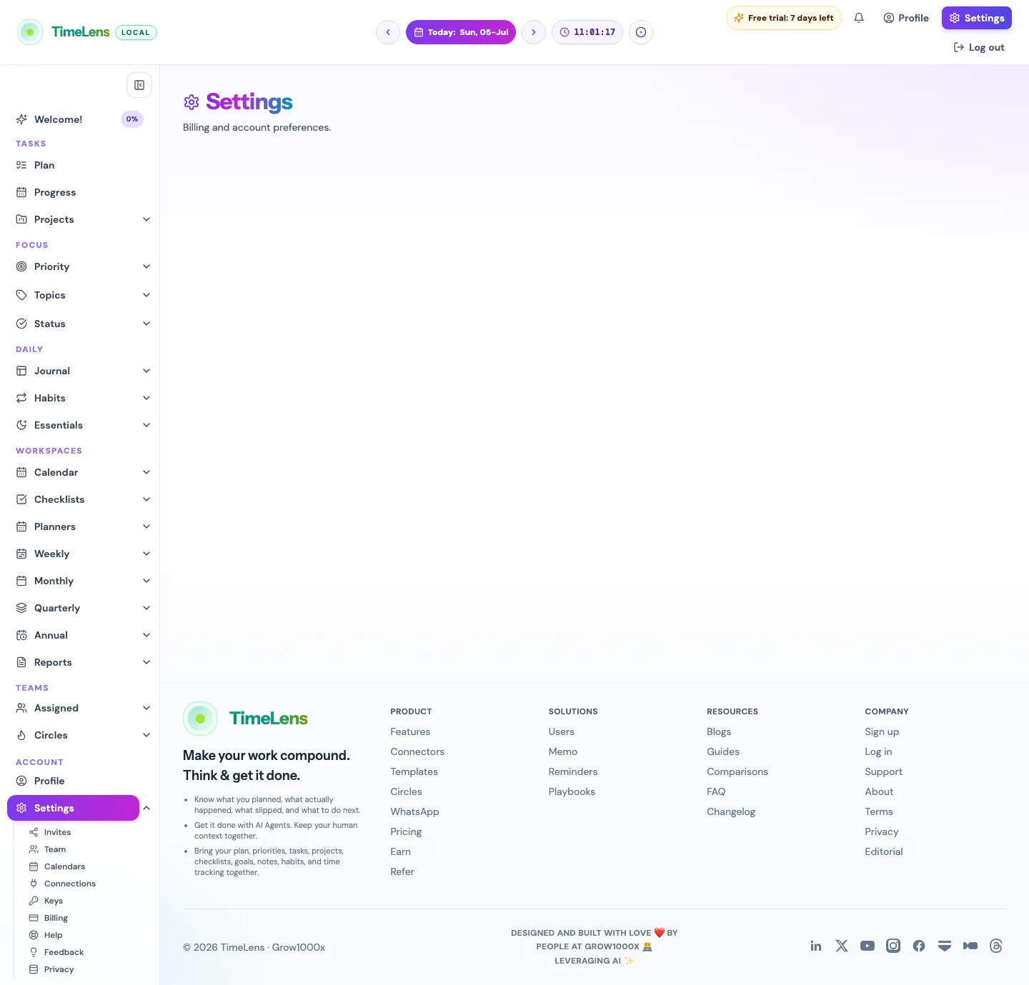 Actual TimeLens Settings: Mailer screen on desktop