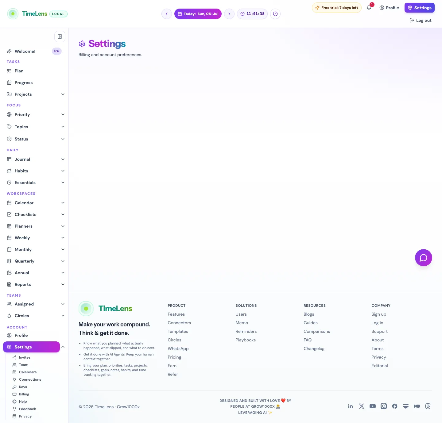 Actual TimeLens Settings: Referral analytics screen on desktop