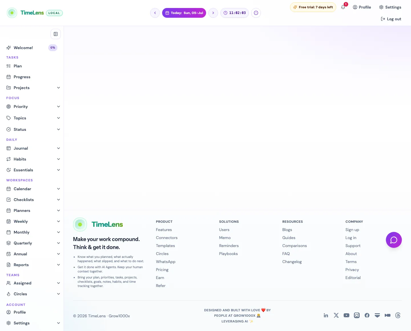 Actual TimeLens Vision summary screen on desktop