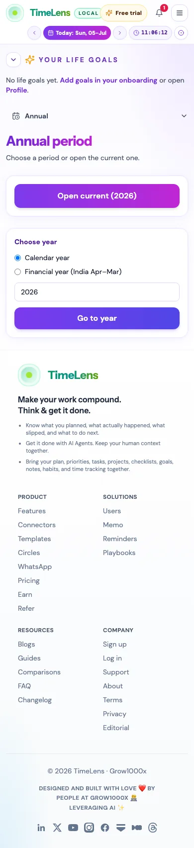 Actual TimeLens Annual review screen on mobile