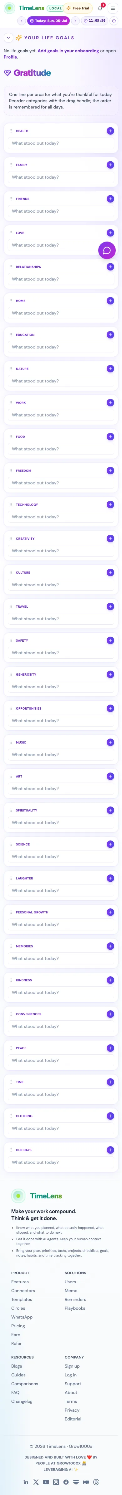 Actual TimeLens Gratitude screen on mobile