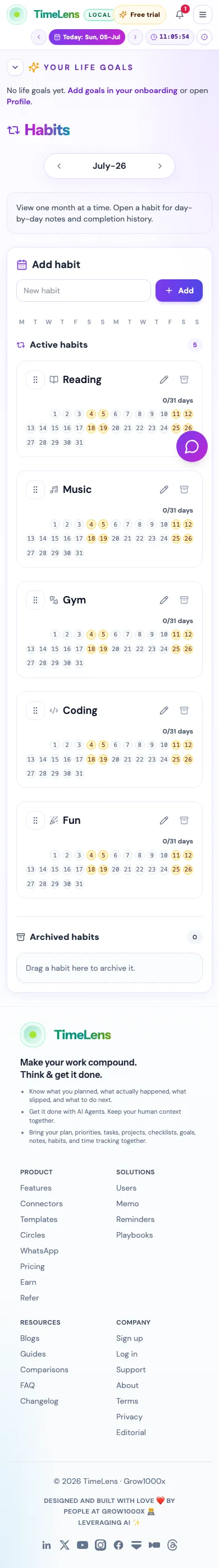 Actual TimeLens Quick-track screen on mobile