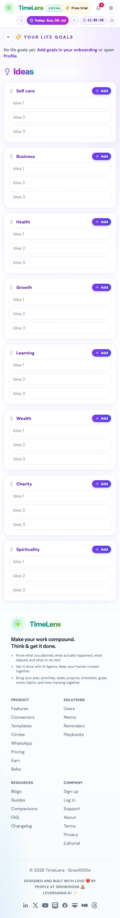 Actual TimeLens Ideas screen on mobile