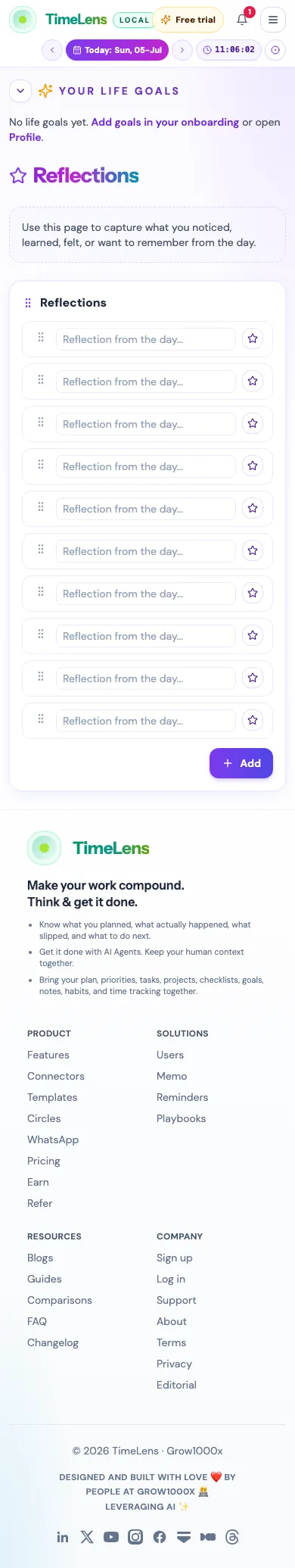 Actual TimeLens Reflections screen on mobile