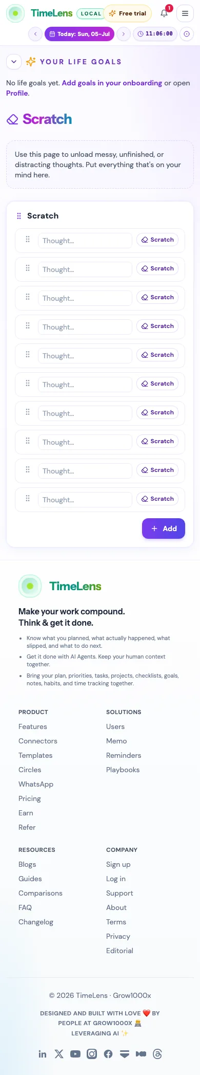 Actual TimeLens Scratch screen on mobile