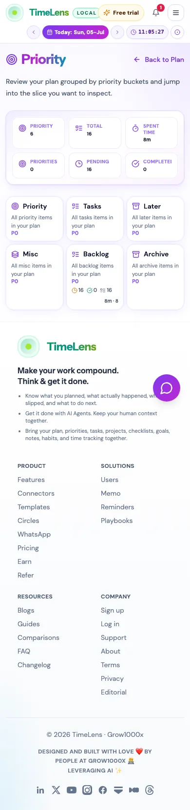 Actual TimeLens Priority view screen on mobile