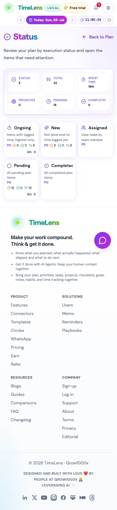 Actual TimeLens Status screen on mobile