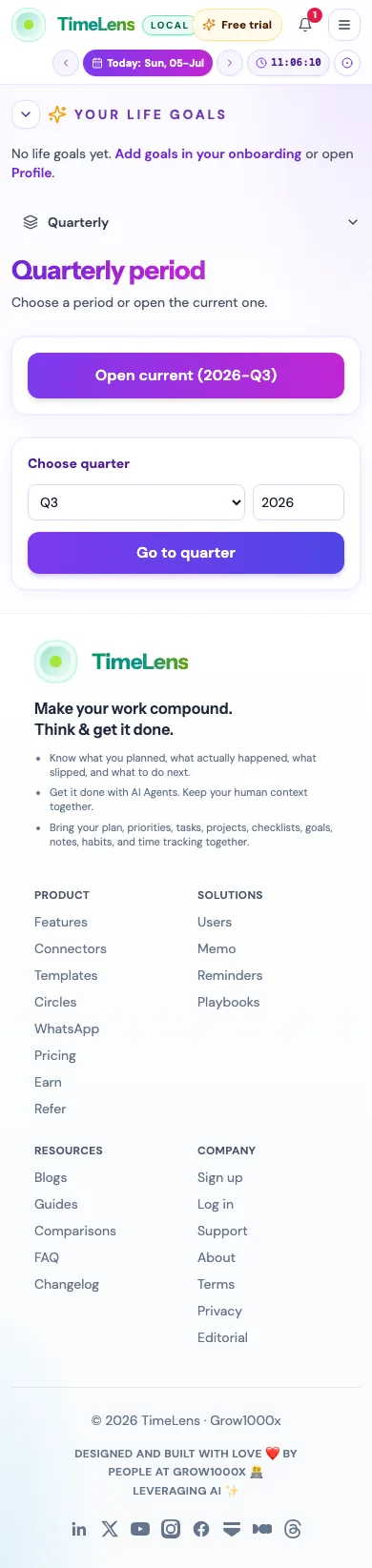Actual TimeLens Quarterly review screen on mobile