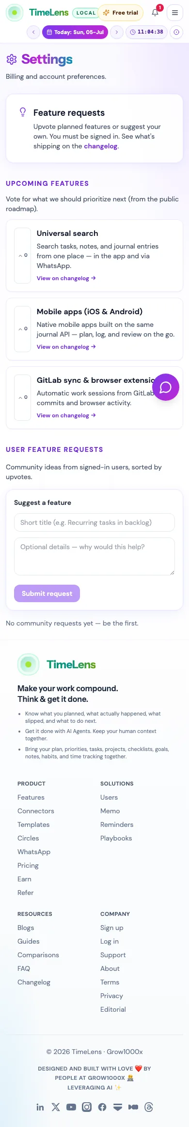 Actual TimeLens Settings: Feedback screen on mobile