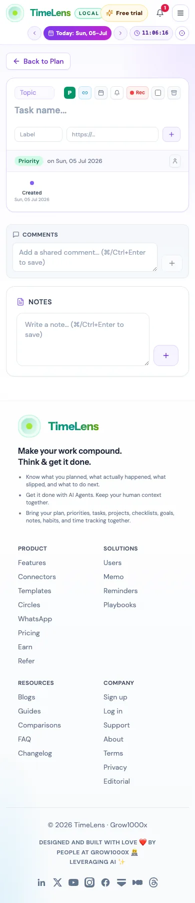 Actual TimeLens Comments on tasks screen on mobile