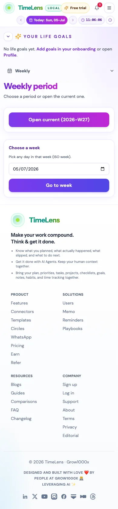 Actual TimeLens Weekly review screen on mobile
